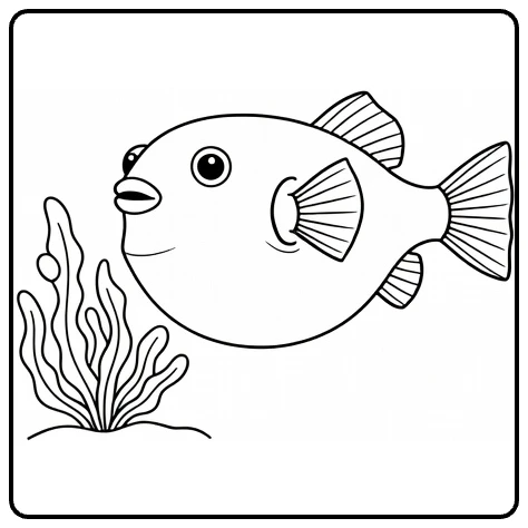 Sea animal coloring page featuring a pufferfish underwater