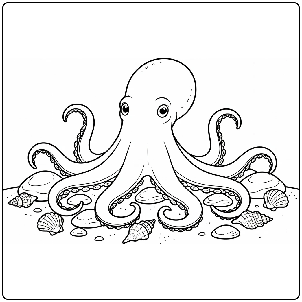Sea animal coloring page showing an octopus underwater