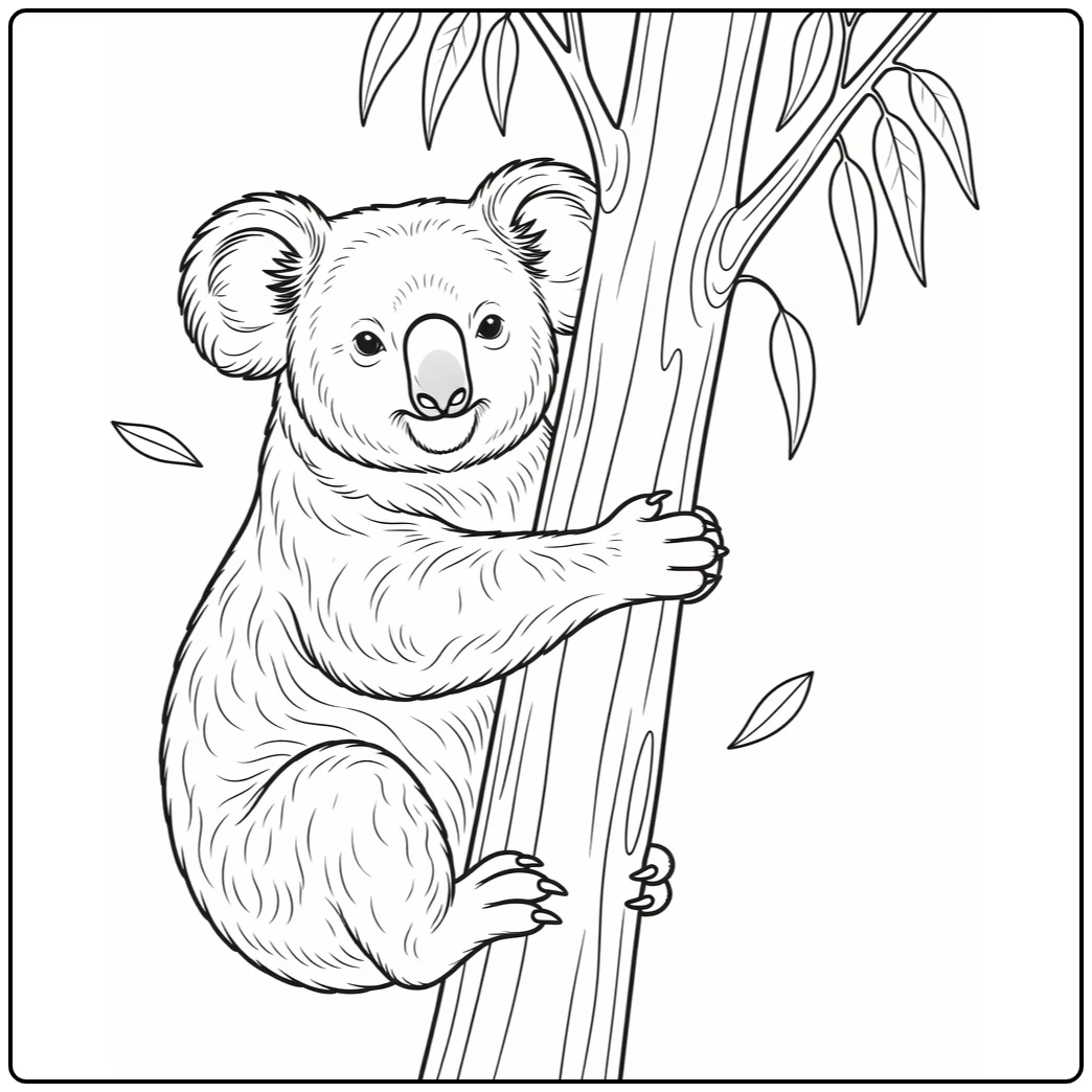 Koala coloring page featuring a wild animal in a tree