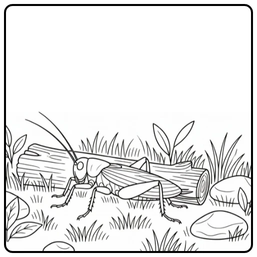 Cricket coloring page featuring an insect in a garden