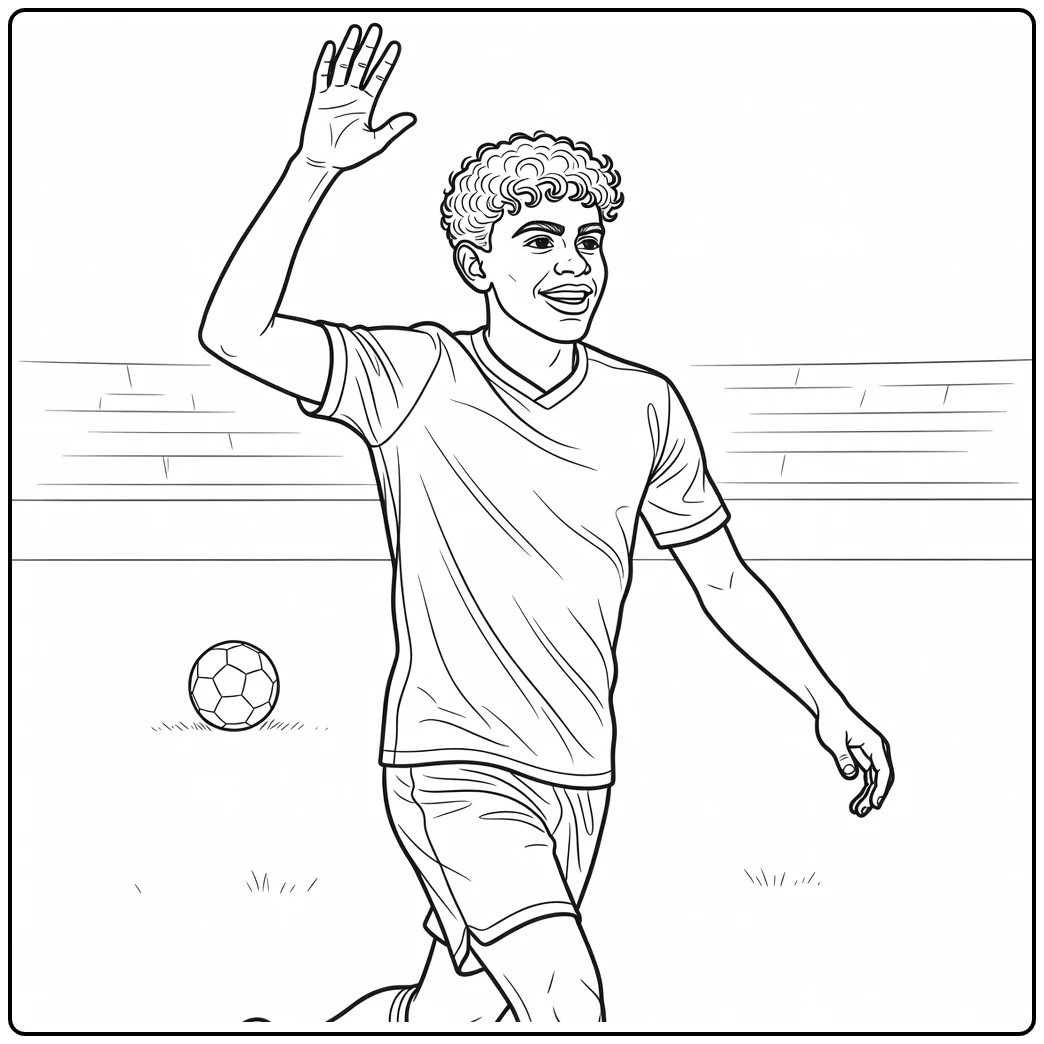 Lamine Yamal coloring page featuring a raised-arm celebration