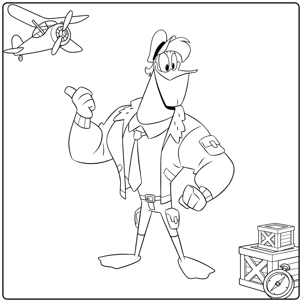 Launchpad McQuack coloring page with airplane and kompas