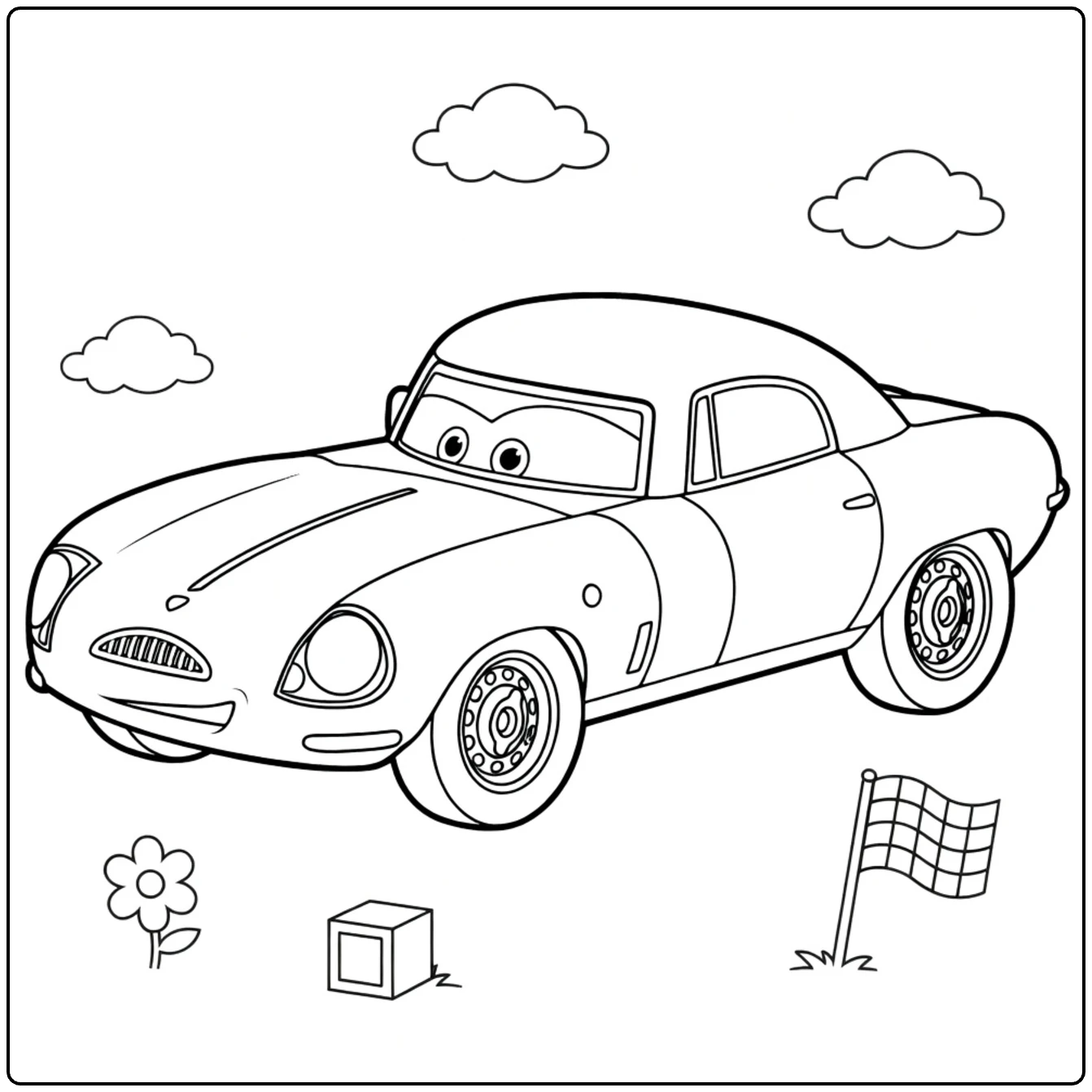 Leland Turbo coloring page with car and clouds to color