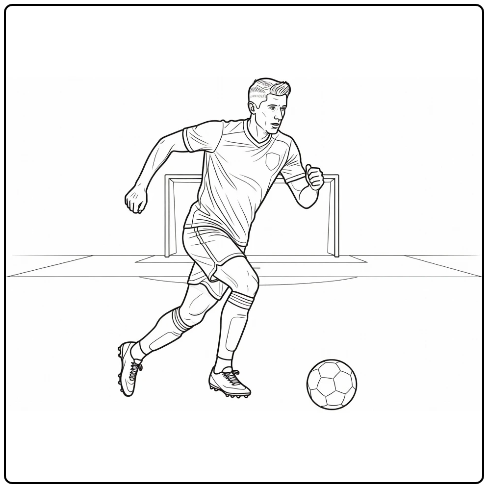 Lewandowski coloring page as he runs onto a through ball toward goal