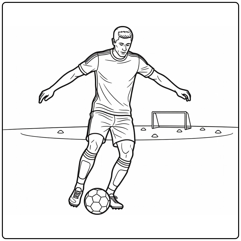 Training coloring page of Lewandowski working on close ball control