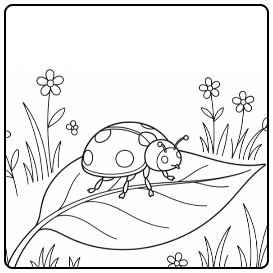 Ladybug coloring page featuring an insect on a leaf