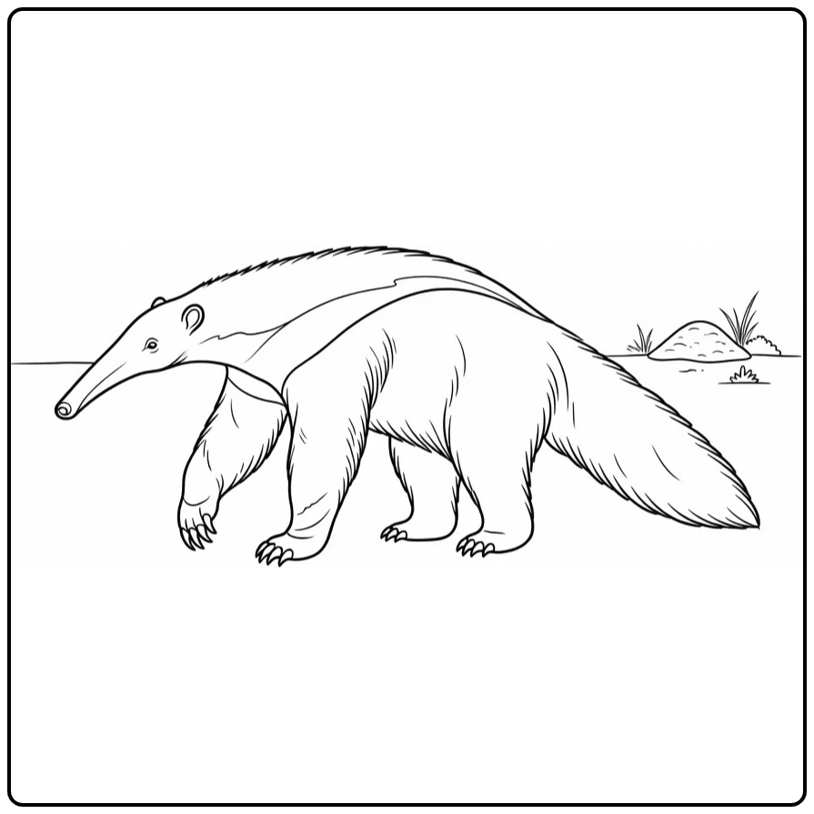 Anteater coloring page featuring a wild animal walking