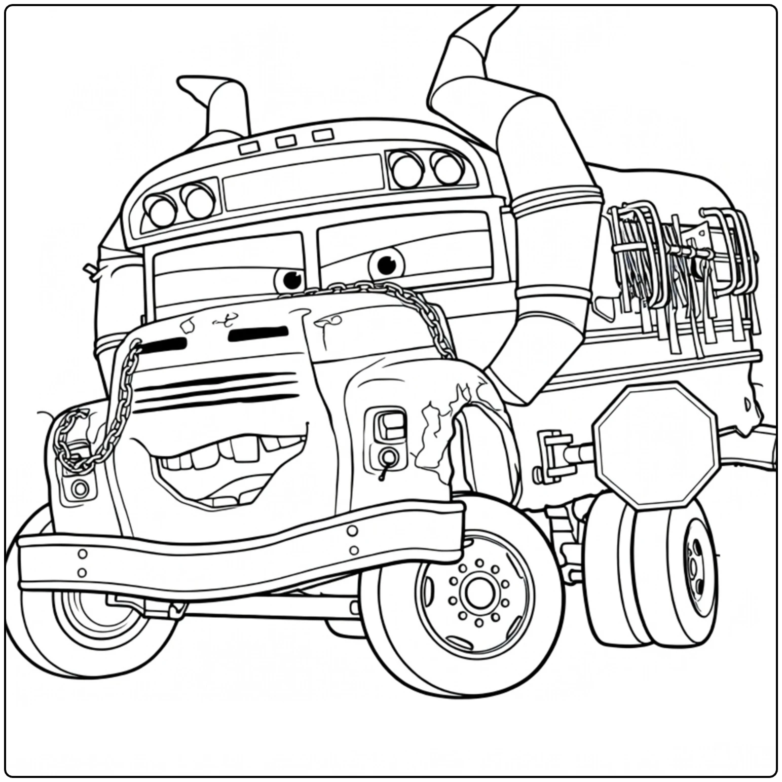 Miss Fritter coloring page of tough smiling bus
