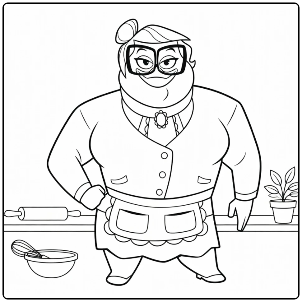 Mrs. Beakley coloring page of cook in de kitchen
