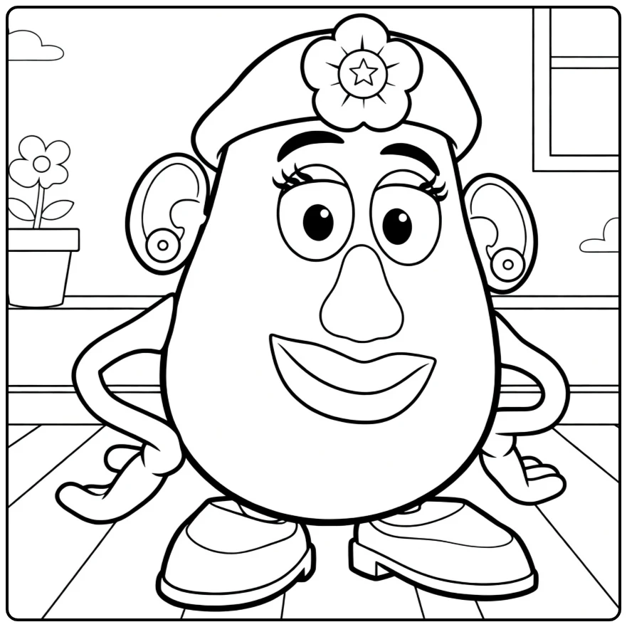 Mrs. Potato Head coloring page with bloemhoed to color