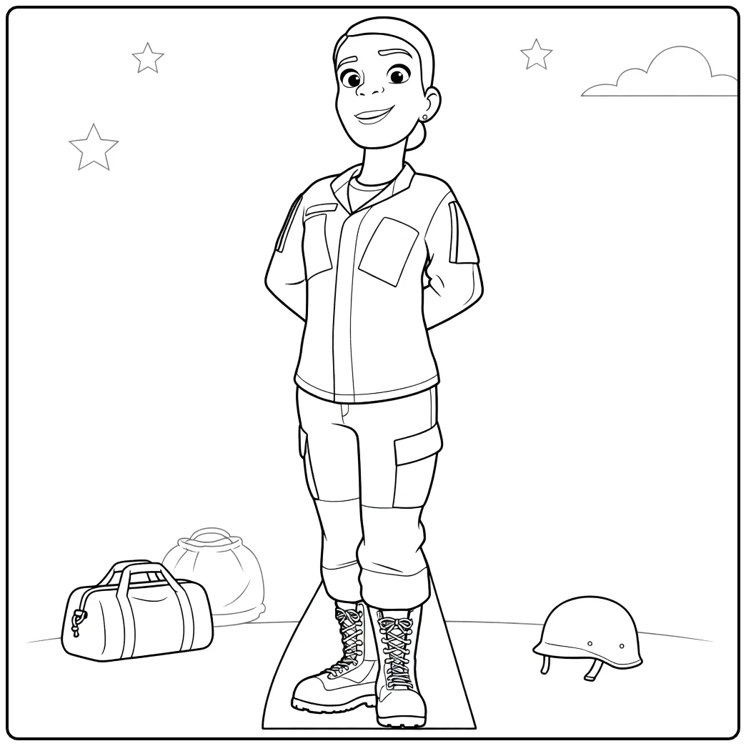 Olga Solis Happy Female Soldier coloring page