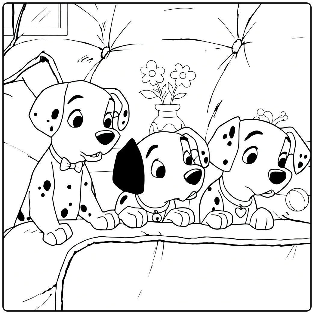 one Hundred and One Dalmatians Drie Puppys coloring page