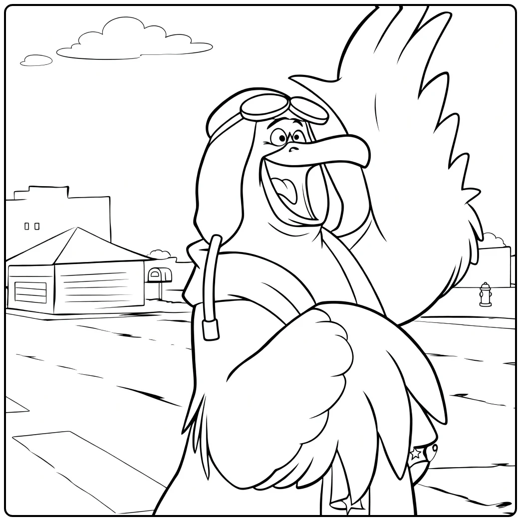orville coloring page cartoonvogel zwaait in woonwijk