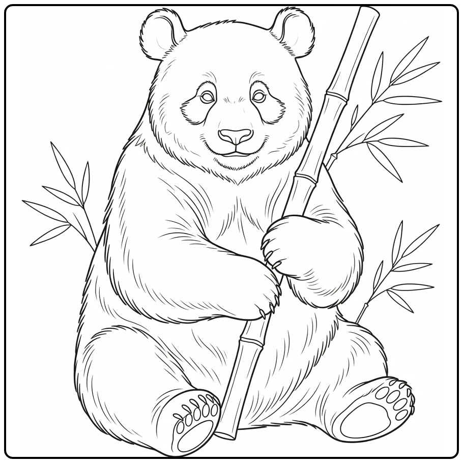 Panda coloring page showing a wild animal with bamboo