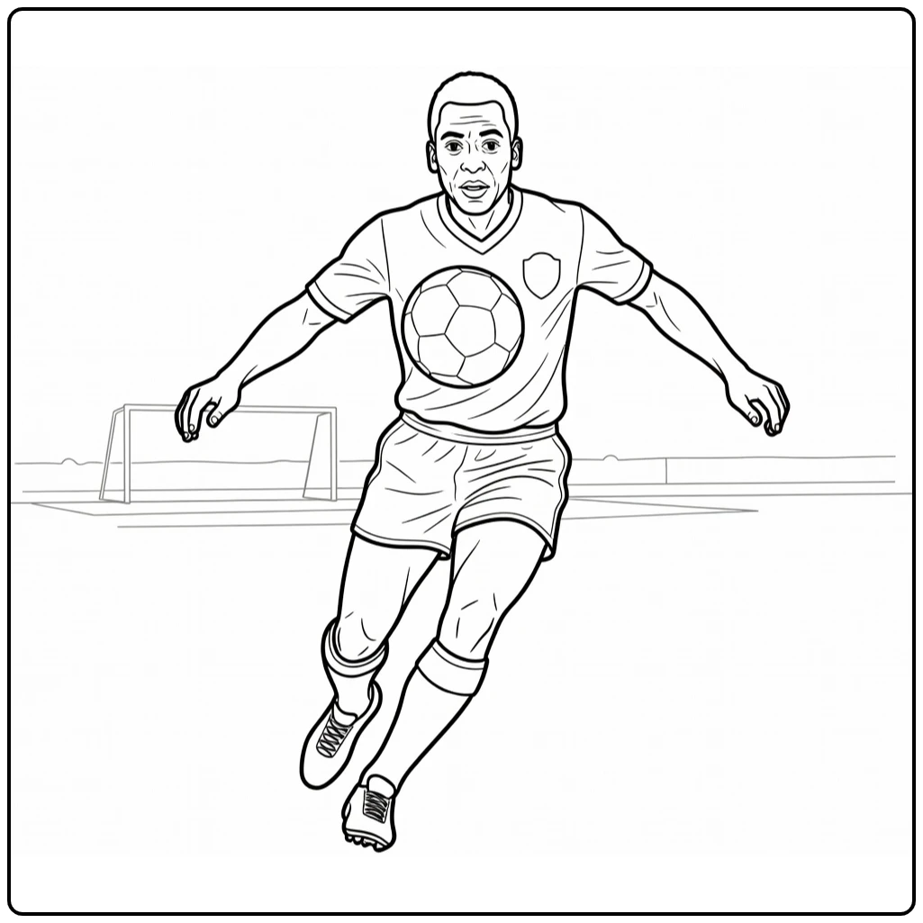 Pelé coloring page showing chest control during a soccer attack