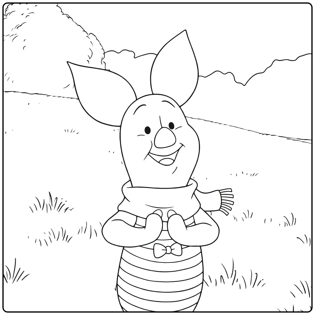 Cute Piglet with Bow and Scarf coloring page