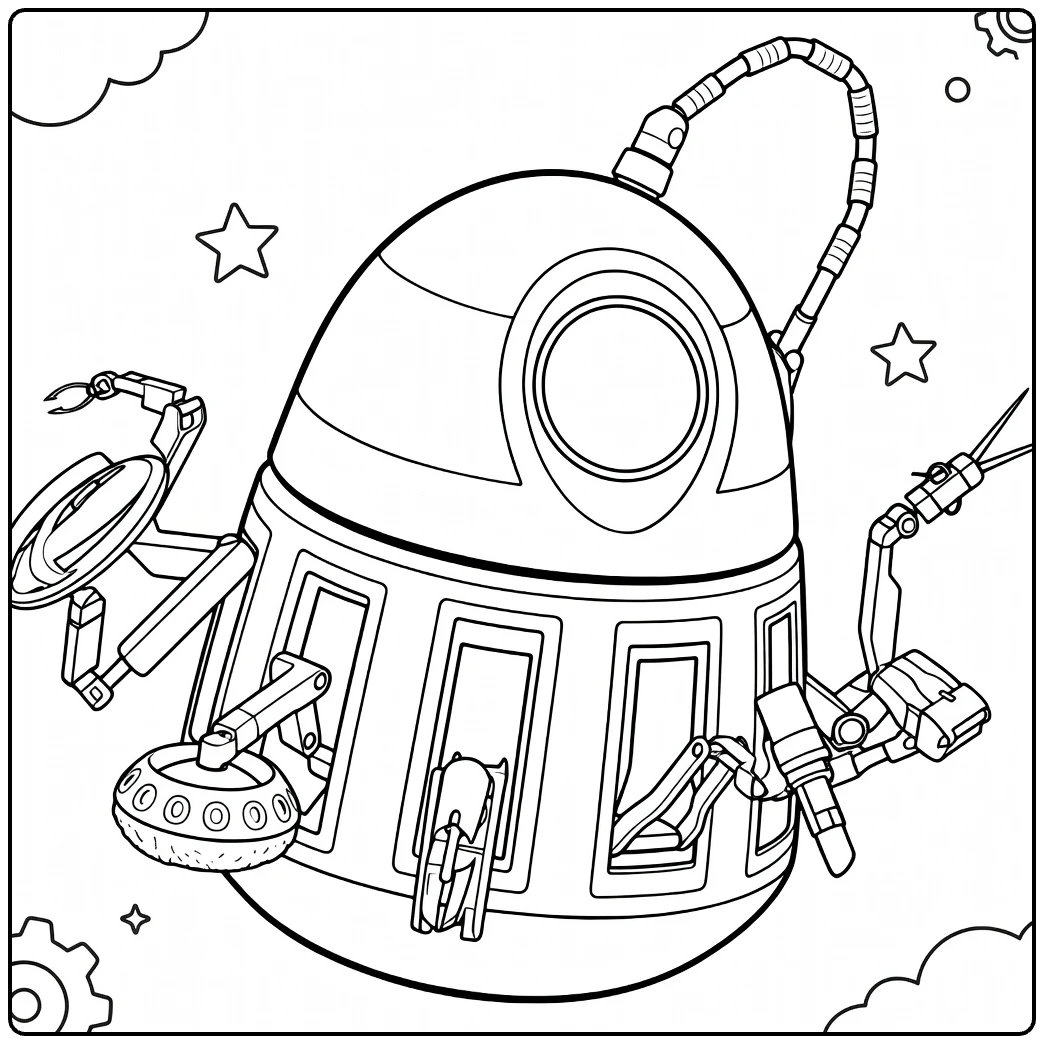 PR T coloring page spaceship with robotarmen