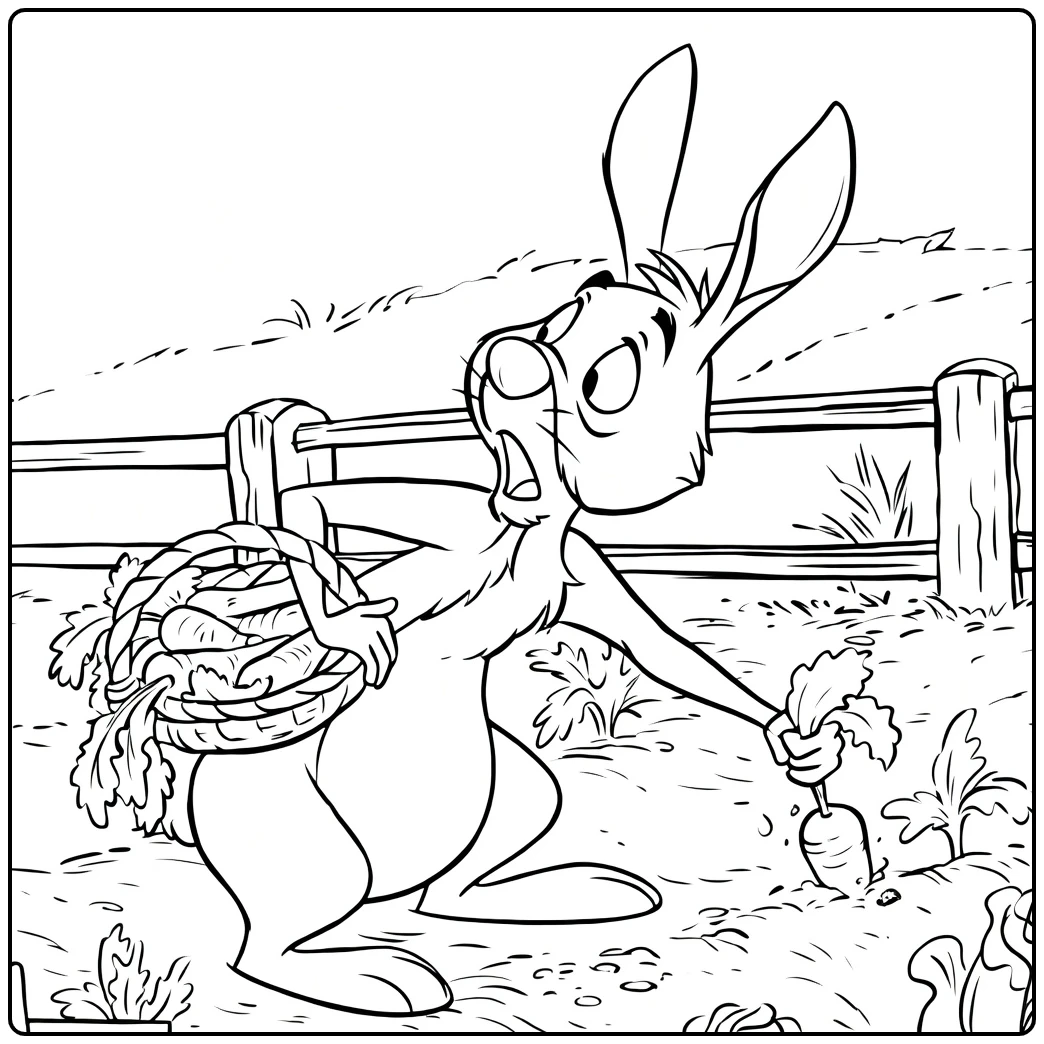 Rabbit Picking a Carrot in the Garden coloring page