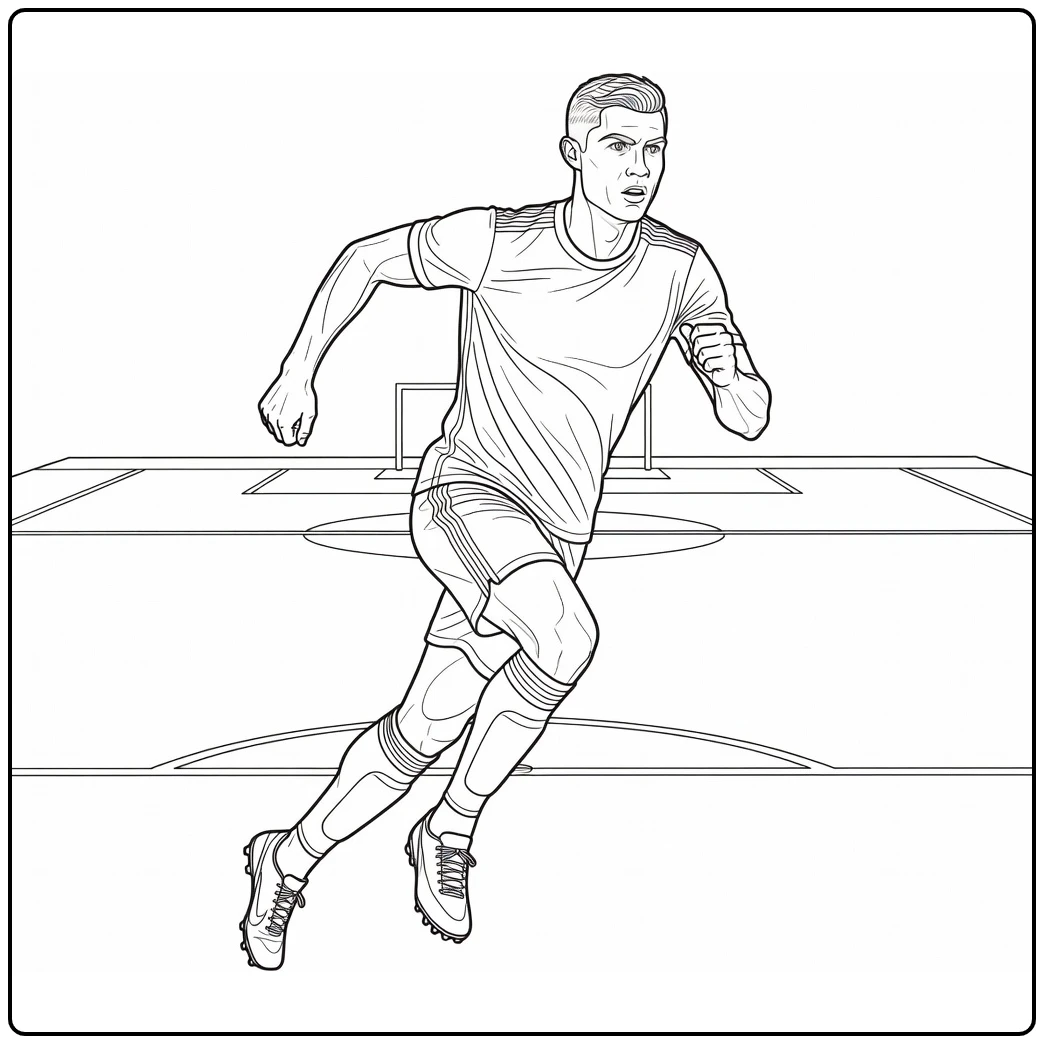 Cristiano Ronaldo coloring page showing a fast sprint