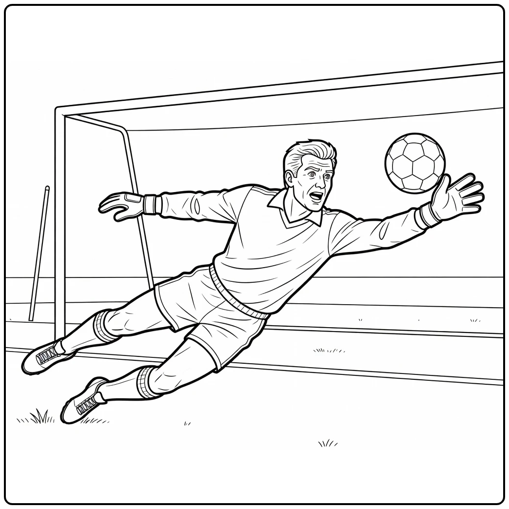 Sepp Maier goalkeeper coloring page diving for a save