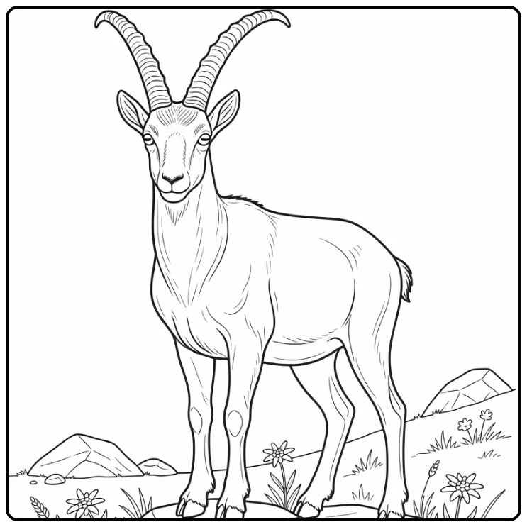 Ibex coloring page featuring a mountain ibex