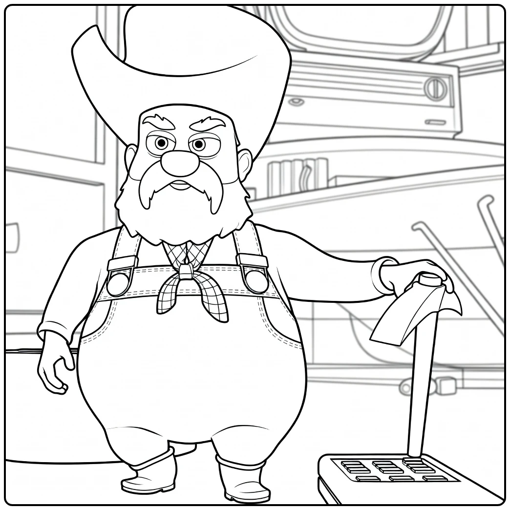 Stinky Pete coloring page of cowboy in treinavontuur