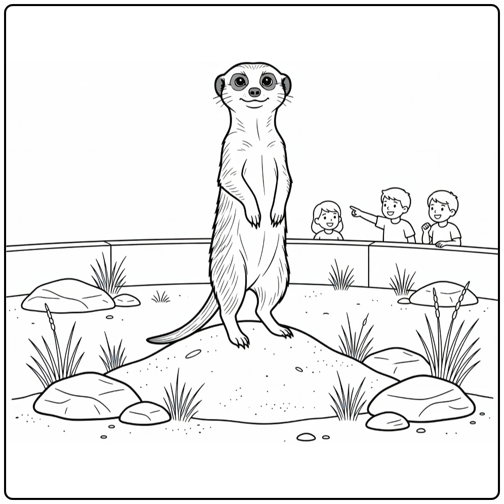 Zoo coloring page featuring a meerkat standing upright