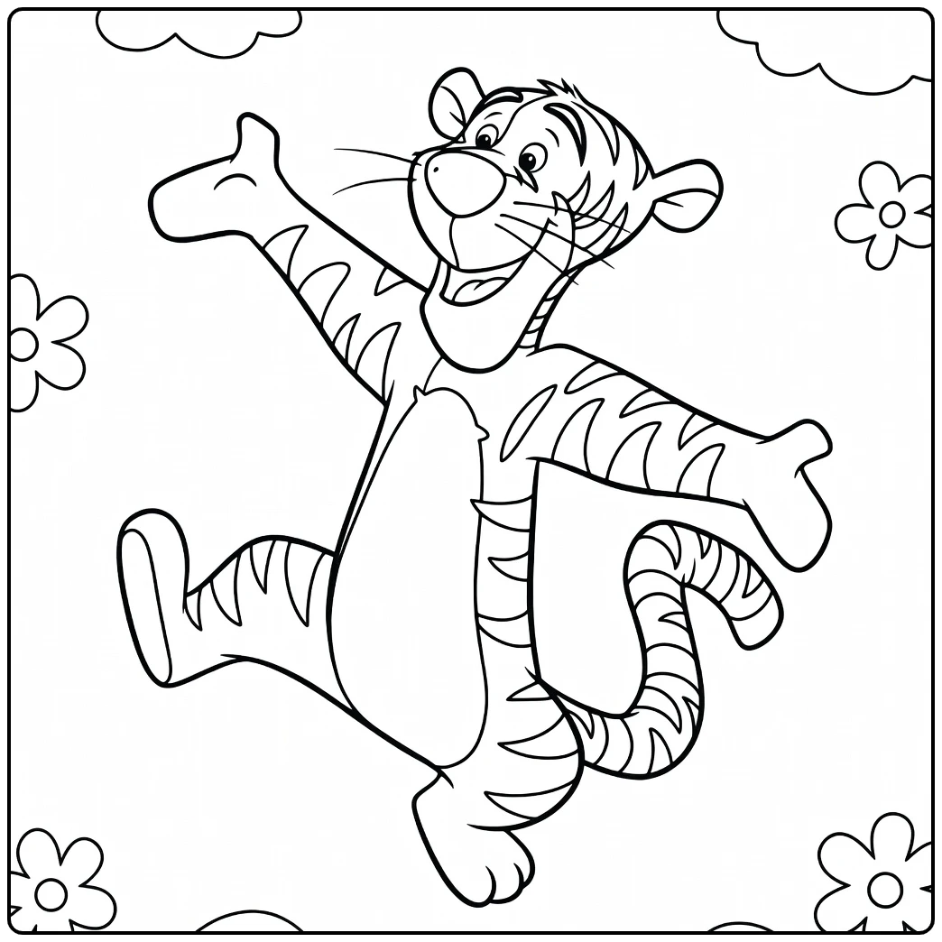 Tigger Cheerful Tiger Jumping in the Sky coloring page