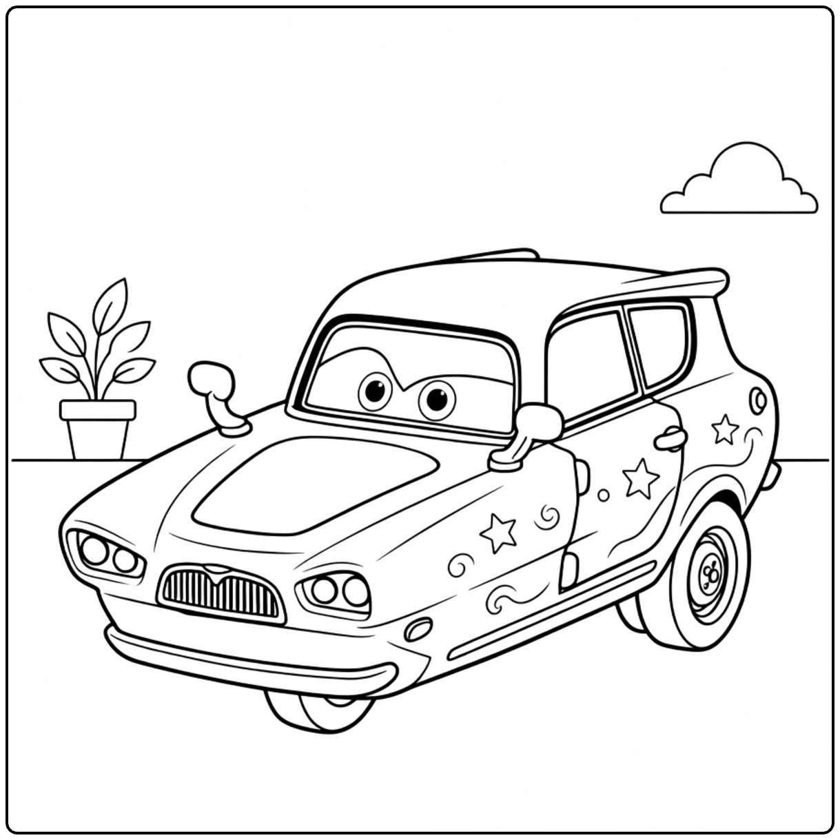 Tomber coloring page funny car with ogen and stars