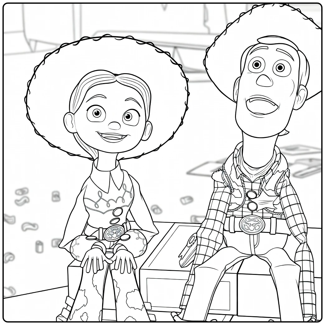 Toy Story 2 coloring page with Woody and Jessie
