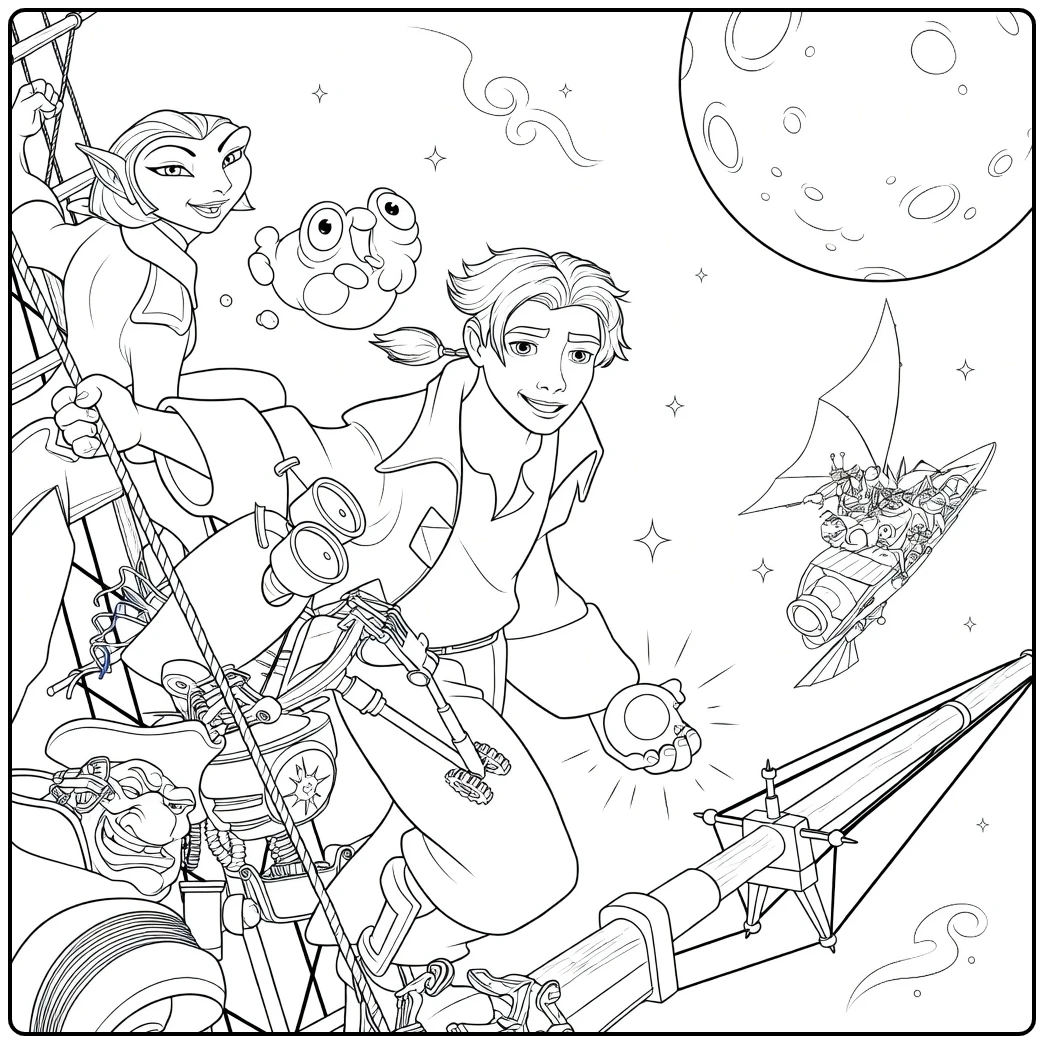 treasure Planet Adventure with Jim and Morph coloring page