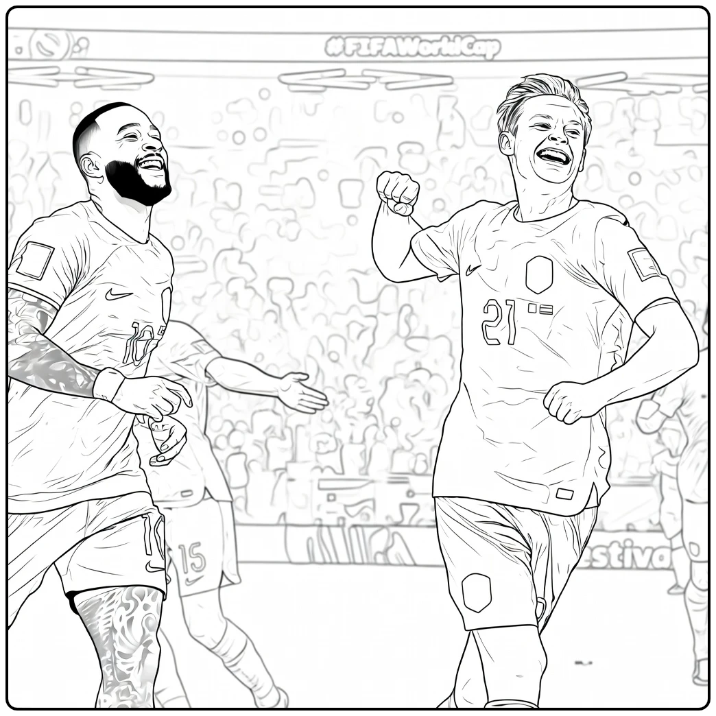 Netherlands national team coloring page featuring a goal celebration