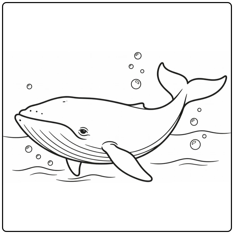Whale coloring page featuring a whale in the sea