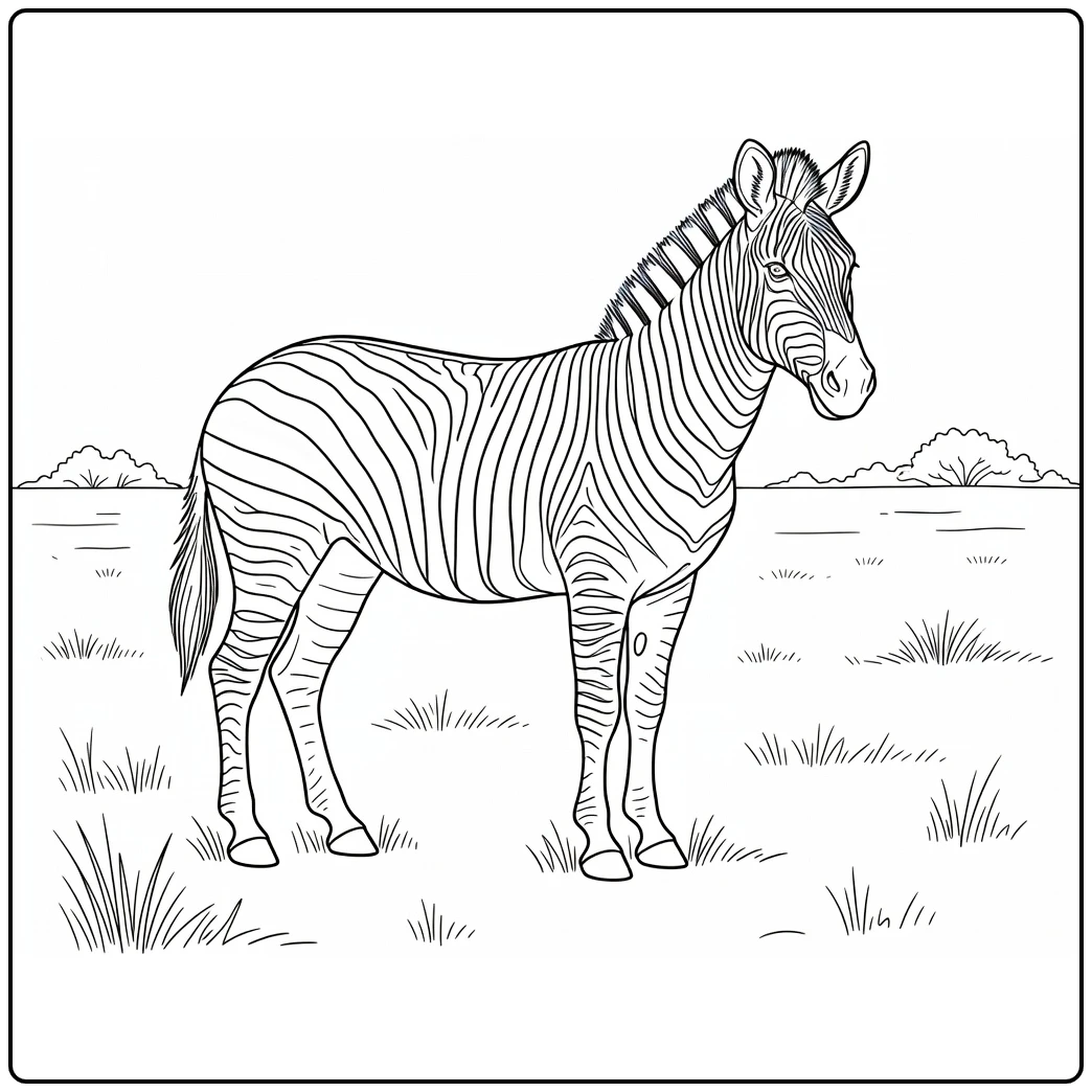Zebra coloring page featuring a wild animal on the savanna